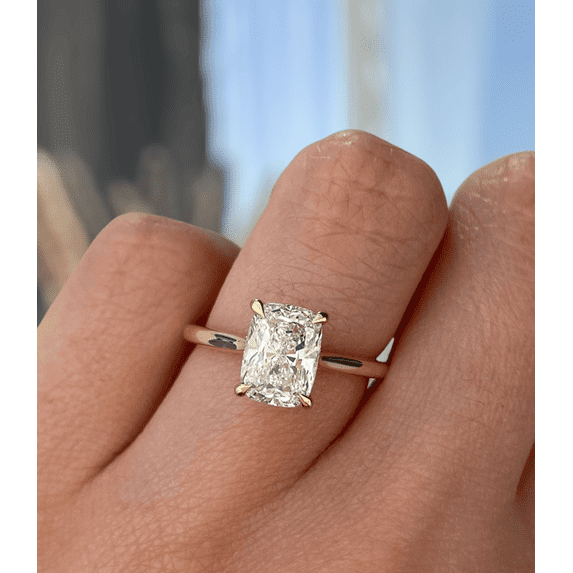 3.00Ct Elongated Cushion Cut Moissanite Engagement Ring, Trellis Set, 14K Rose Gold