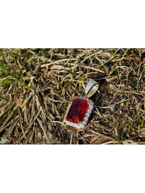 3.00Ct Emerald Cut Red Ruby Lab Created Women's Pendant 14K Yellow Silver Gold Plated