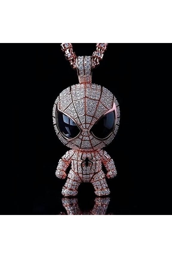 3.00Ct FINE MEN Round Cut Moissanite Spider Man Pendant 14K Rose Gold Plated