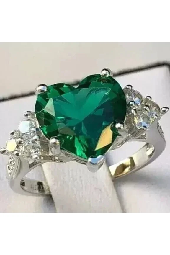 3.00Ct Heart Cut Lab Created Green Emerald Engagement Ring 14k White Gold Plated