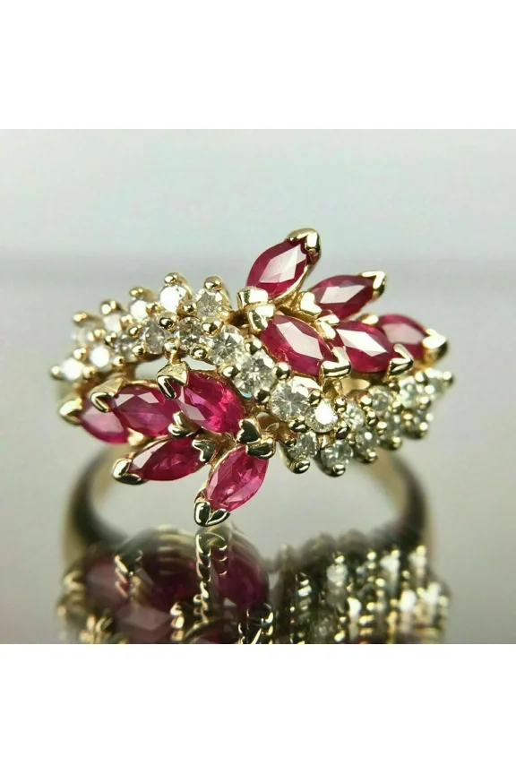 3.00Ct Marquise Cut Lab Created Ruby Cocktail Pretty Ring 14K Yellow Gold Plated