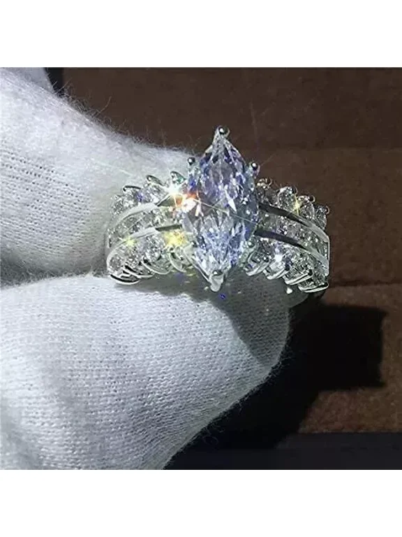 3.00Ct Marquise Cut Simulated Diamond Bridal Set Gift Women Pretty Valentine Ring 14K White Gold Plated Silver