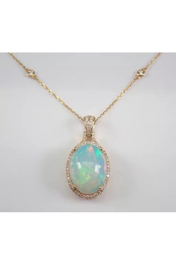 3.00Ct Oval Cut Lab Created Fire Opal Halo Pendant 14K Yellow Gold Plated Silver