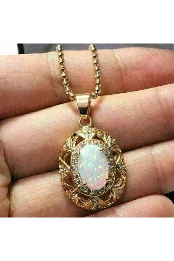 3.00Ct Oval Cut Lab Created Fire opal & Diamond Solitaire Unique Gift Pendant For Women's 14K Yellow Gold Plated 925 Sterling Silver Free Chain 18"