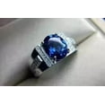 thumbnail image 1 of 3.00Ct Oval Cut Simulated Blue Sapphire Diamond Solitaire Wedding Pinky Men's Ring 14K White Gold Plated 925 Silver, 1 of 3