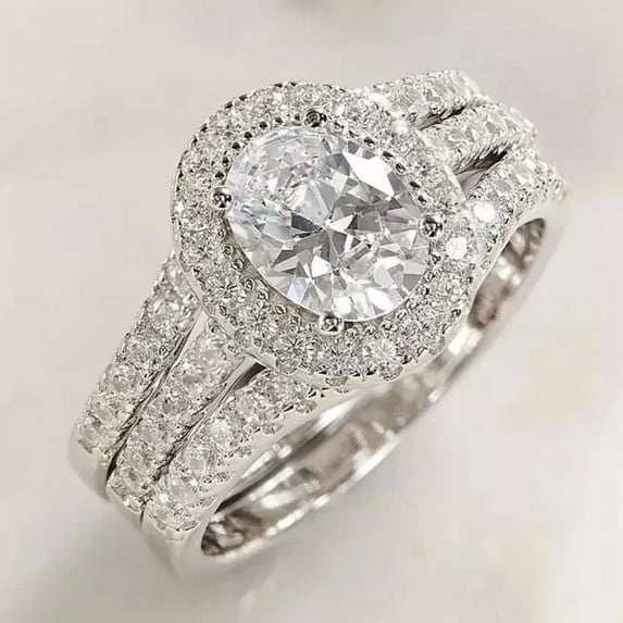 3.00Ct Oval Cut Simulated Diamond Bautiful Bridal Set Women Wedding Ring 14K White Gold Plated Silver For Her