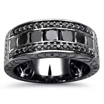 3.00Ct Princess Cut Simulated Black Diamond Half Men's Wedding Band Ring 14K Black Gold Plated 925 Sterling Silver For Him