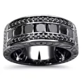 thumbnail image 1 of 3.00Ct Princess Cut Simulated Black Diamond Half Men's Wedding Band Ring 14K Black Gold Plated 925 Sterling Silver For Him, 1 of 4