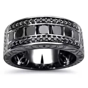 SOFIYA JEWELS 3.00Ct Princess Cut Simulated Black Diamond Half Men's Wedding Band Ring 14K Black Gold Plated 925 Sterling Silver For Him