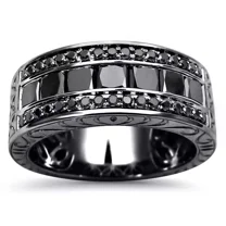 3.00Ct Princess Cut Simulated Black Diamond Half Men's Wedding Band Ring 14K Black Gold Plated 925 Sterling Silver For Him