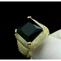 3.00Ct Princess Cut Simulated Black Diamond Pinky Men's Cluster Wedding Ring 14K Yellow Gold Plated 925 Sterling Silver