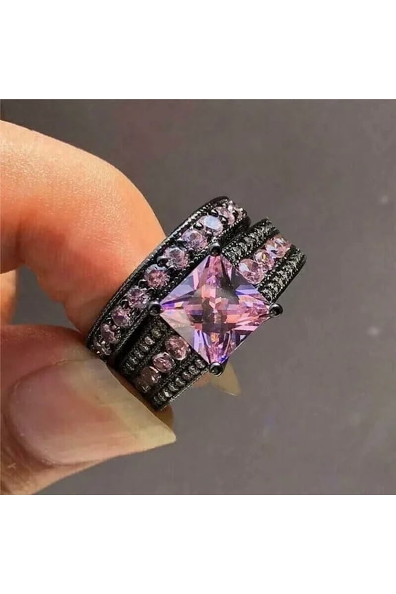 3.00Ct Princess Cut Simulated Pink Sapphire Wedding Women's Bridal Ring Set 14k Black Gold Plated 925 Sterling Silver