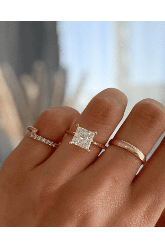 3.00Ct Princess Lab-grown diamond Engagement Ring, Hidden Halo & Cathedral Setting, 18K Rose Gold