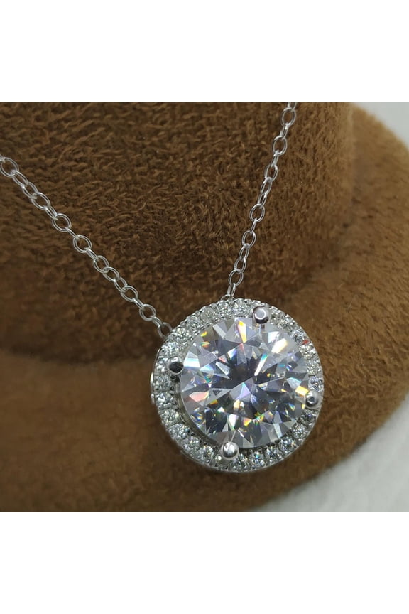 3.00Ct Round Cut Halo Simulated VVS1 Diamond Pendant Necklace 14K White Gold Plated Sterling Silver with 18" Free Chain Wedding & Bridal Jewelry