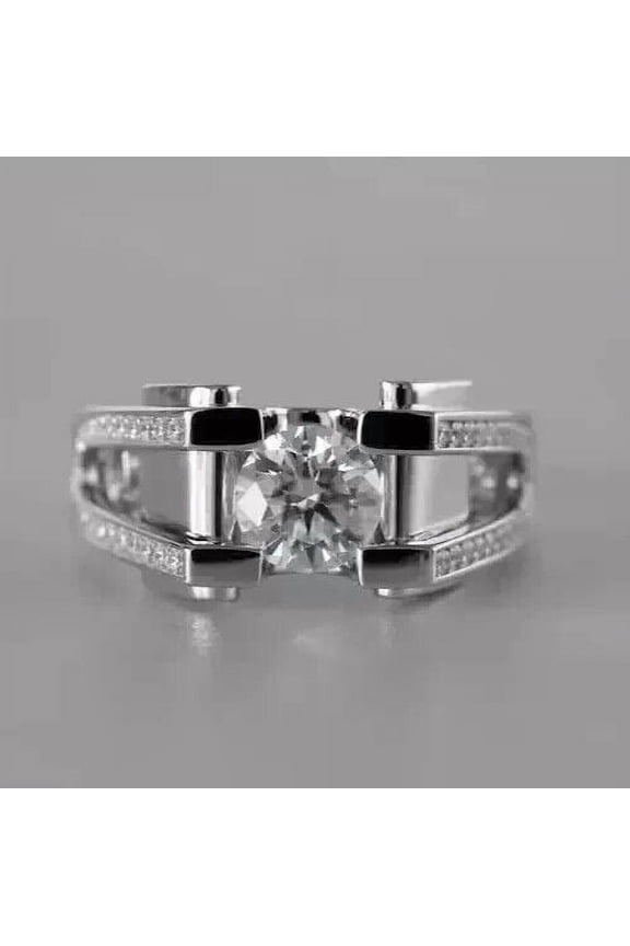 3.00Ct Round Cut Lab Created Diamond Men's Engagement Ring 14K White Gold Plated Sterling Silver