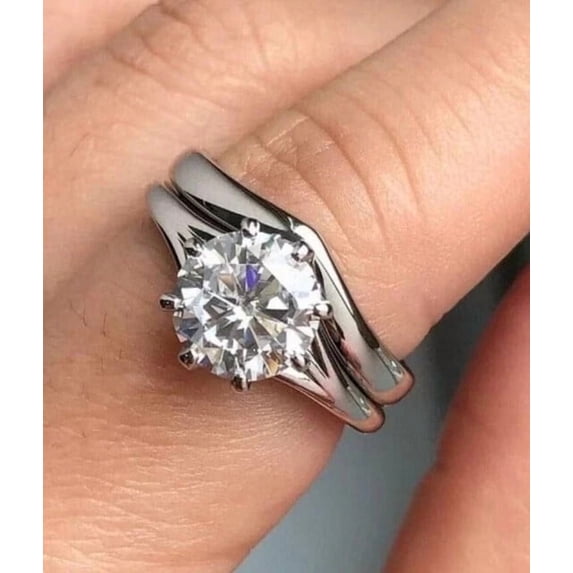 3.00Ct Round Cut Simulated Diamond Beautiful Bridal Set Women's Engagement Ring Set 14K White Gold Plated Silver