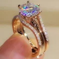 thumbnail image 1 of 3.00Ct Round Cut Simulated Diamond Women's Engagement Trio Set Ring 14K Rose Gold Plated 925 Sterling Silver, 1 of 4