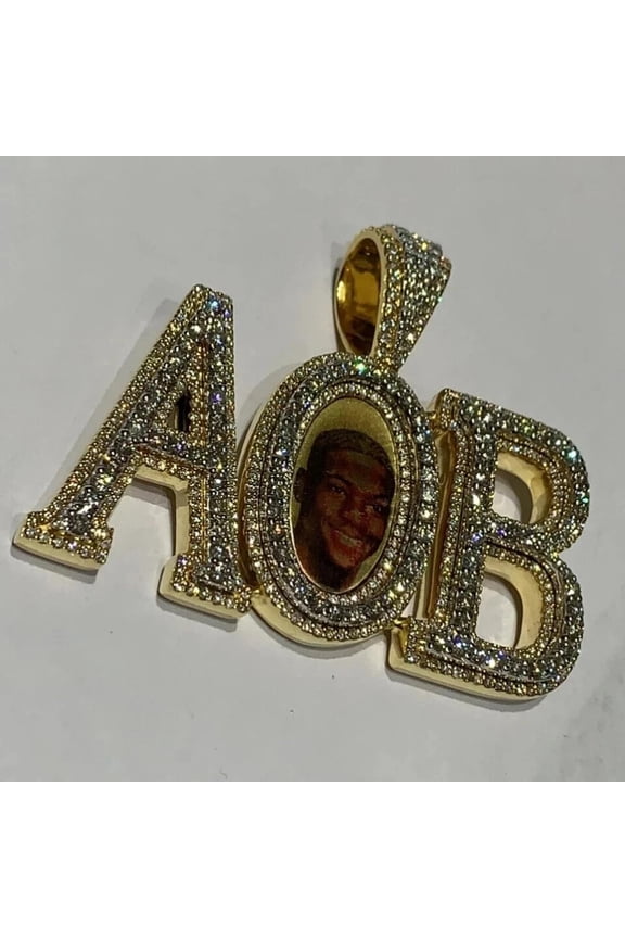 3.00Ct Round Real Moissanite Custom Photo Letter Pendant 14K Yellow Gold Plated,925 Silver