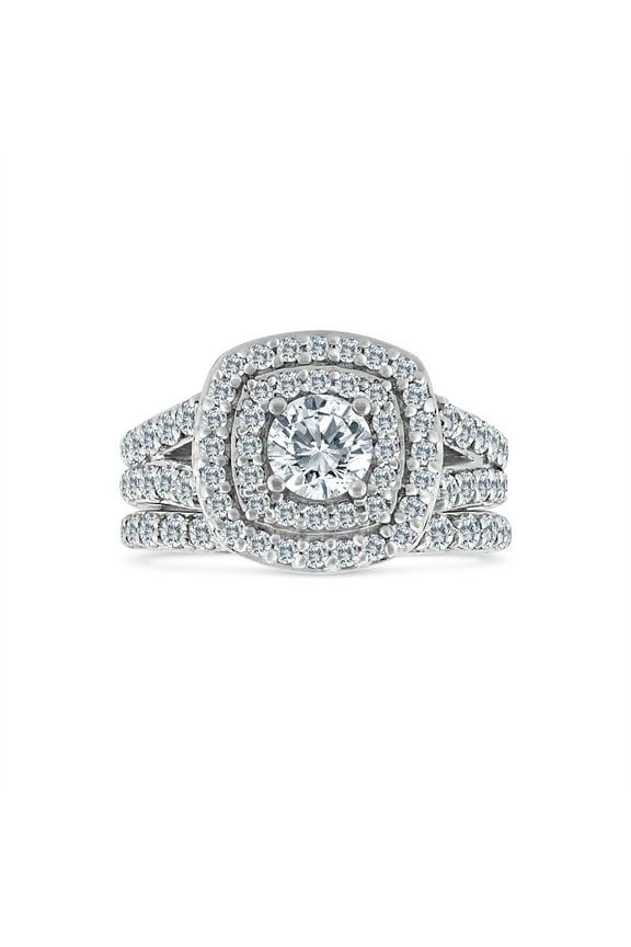 3.00ct Cushion Halo Diamond Engagement Wedding Ring Set 10K White Gold