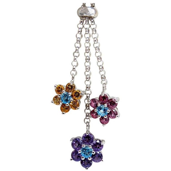 3.00ct natural amethyst citrine topaz tourmaline clusters necklace bolo 14kt
