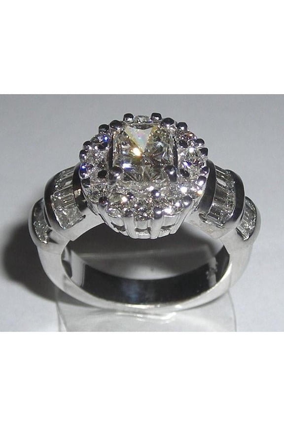 3.01 CT Womens Radiant Cut Diamonds Antique Look White Gold Engagement Ring, Size 6.5