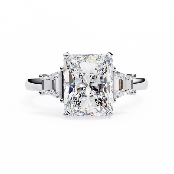 3.03 CT Radiant Cut IGI Certified Lab Created Diamond Three Stone Engagement Ring, 10k Gold Wedding Ring, Baguette Side Diamond Ring For Her