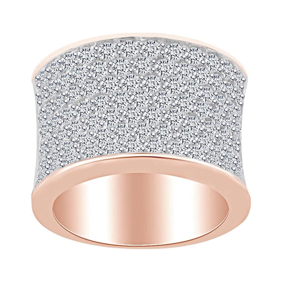 AFFY 3.03 Carat (Ctw) Round Shape White Natural Diamond Cocktail Anniversary Wedding Band Ring 14k Solid Rose Gold Ring Size-7