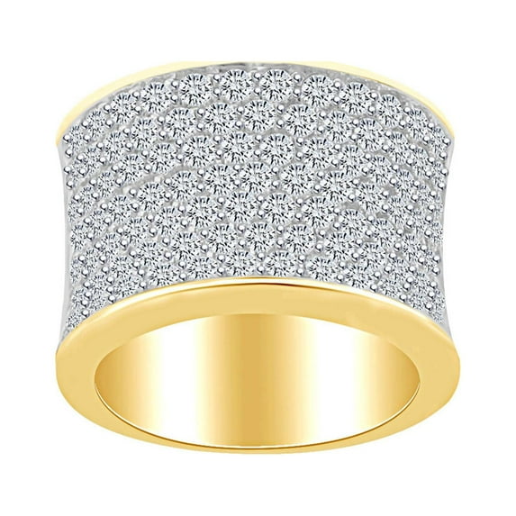 AFFY 3.03 Carat (Ctw) Round Shape White Natural Diamond Cocktail Anniversary Wedding Band Ring 14k Solid Yellow Gold Ring Size-5.5