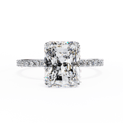 GIMELIS 3.03CT Radiant Cut Lab Grown Engagement Ring, Radiant Diamond Ring, 14k White Gold Wedding Ring, Hidden Halo Engagement Promise Ring For Her