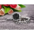 thumbnail image 1 of 3.05 Carat Cushion Cut Black Diamond Moissanite Bridal Set Engagement Wedding Ring 10k White Gold Full Eternity Art Deco With Two Matching Band, 1 of 5