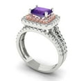 thumbnail image 1 of 3.05ct Brilliant Emerald Cut Natural Amethyst 14k White/Rose Gold Halo Solitaire with Accents Engagement Bridal Wedding Ring Band Set size 5.75, 1 of 7