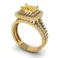 thumbnail image 1 of 3.05ct Brilliant Emerald Cut Natural Citrine 18K Yellow Gold Halo Solitaire with Accents Engagement Bridal Wedding Ring Band Set size 5.75, 1 of 7