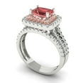 thumbnail image 1 of 3.05ct Brilliant Emerald Cut Natural Garnet 14k White/Rose Gold Halo Solitaire with Accents Engagement Bridal Wedding Ring Band Set size 7.5, 1 of 7