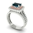 thumbnail image 1 of 3.05ct Brilliant Emerald Cut Natural London Blue Topaz 14k White/Rose Gold Halo Solitaire with Accents Engagement Bridal Wedding Ring Band Set size 11, 1 of 7