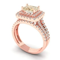 3.05ct Brilliant Emerald Cut Natural Morganite 14K Rose Gold Halo Solitaire with Accents Engagement Bridal Wedding Ring Band Set size 6.25