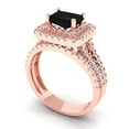 thumbnail image 1 of 3.05ct Brilliant Emerald Cut Natural Onyx 14K Rose Gold Halo Solitaire with Accents Engagement Bridal Wedding Ring Band Set size 11, 1 of 7
