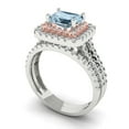 thumbnail image 1 of 3.05ct Brilliant Emerald Cut Natural Sky Blue Topaz 18K White/Rose Gold Halo Solitaire with Accents Engagement Bridal Wedding Ring Band Set size 8.25, 1 of 7