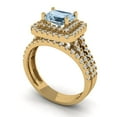 thumbnail image 1 of 3.05ct Brilliant Emerald Cut Natural Swiss Blue Topaz 14K Yellow Gold Halo Solitaire with Accents Engagement Bridal Wedding Ring Band Set size 7.25, 1 of 7
