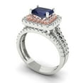 thumbnail image 1 of 3.05ct Brilliant Emerald Cut Blue Sapphire 14k White/Rose Gold Halo Solitaire with Accents Engagement Bridal Wedding Ring Band Set size 7.25, 1 of 7