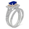 thumbnail image 1 of 3.05ct Brilliant Emerald Cut Simulated Blue Sapphire 18K White/Rose Gold Halo Solitaire with Accents Bridal Set SZ 3.75, 1 of 5