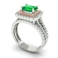 thumbnail image 1 of 3.05ct Brilliant Emerald Cut Emerald 14k White/Rose Gold Halo Solitaire with Accents Engagement Bridal Wedding Ring Band Set size 4, 1 of 7