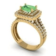 thumbnail image 1 of 3.05ct Brilliant Emerald Cut Green Zircon 18K Yellow Gold Halo Solitaire with Accents Engagement Bridal Wedding Ring Band Set size 9.5, 1 of 7
