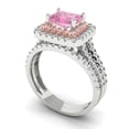 thumbnail image 1 of 3.05ct Brilliant Emerald Cut Pink Zircon 18K White/Rose Gold Halo Solitaire with Accents Engagement Bridal Wedding Ring Band Set size 7, 1 of 7