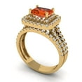 thumbnail image 1 of 3.05ct Brilliant Emerald Cut Red Zircon 14K Yellow Gold Halo Solitaire with Accents Engagement Bridal Wedding Ring Band Set size 10.25, 1 of 7