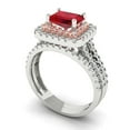 thumbnail image 1 of 3.05ct Brilliant Emerald Cut Ruby 18K White/Rose Gold Halo Solitaire with Accents Engagement Bridal Wedding Ring Band Set size 6.5, 1 of 7