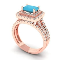 3.05ct Brilliant Emerald Cut Turquoise 14K Rose Gold Halo Solitaire with Accents Engagement Bridal Wedding Ring Band Set size 6.25