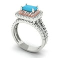 thumbnail image 1 of 3.05ct Brilliant Emerald Cut Turquoise 18K White/Rose Gold Halo Solitaire with Accents Engagement Bridal Wedding Ring Band Set size 10.75, 1 of 7