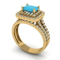 3.05ct Brilliant Emerald Cut Turquoise 18K Yellow Gold Halo Solitaire with Accents Engagement Bridal Wedding Ring Band Set size 5.75
