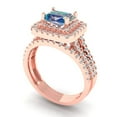 thumbnail image 1 of 3.05ct Brilliant Emerald Cut Blue Moissanite 14K Rose Gold Halo Solitaire with Accents Engagement Bridal Wedding Ring Band Set size 6.25, 1 of 7