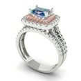 thumbnail image 1 of 3.05ct Brilliant Emerald Cut Blue Moissanite 18K White/Rose Gold Halo Solitaire with Accents Engagement Bridal Wedding Ring Band Set size 11, 1 of 7